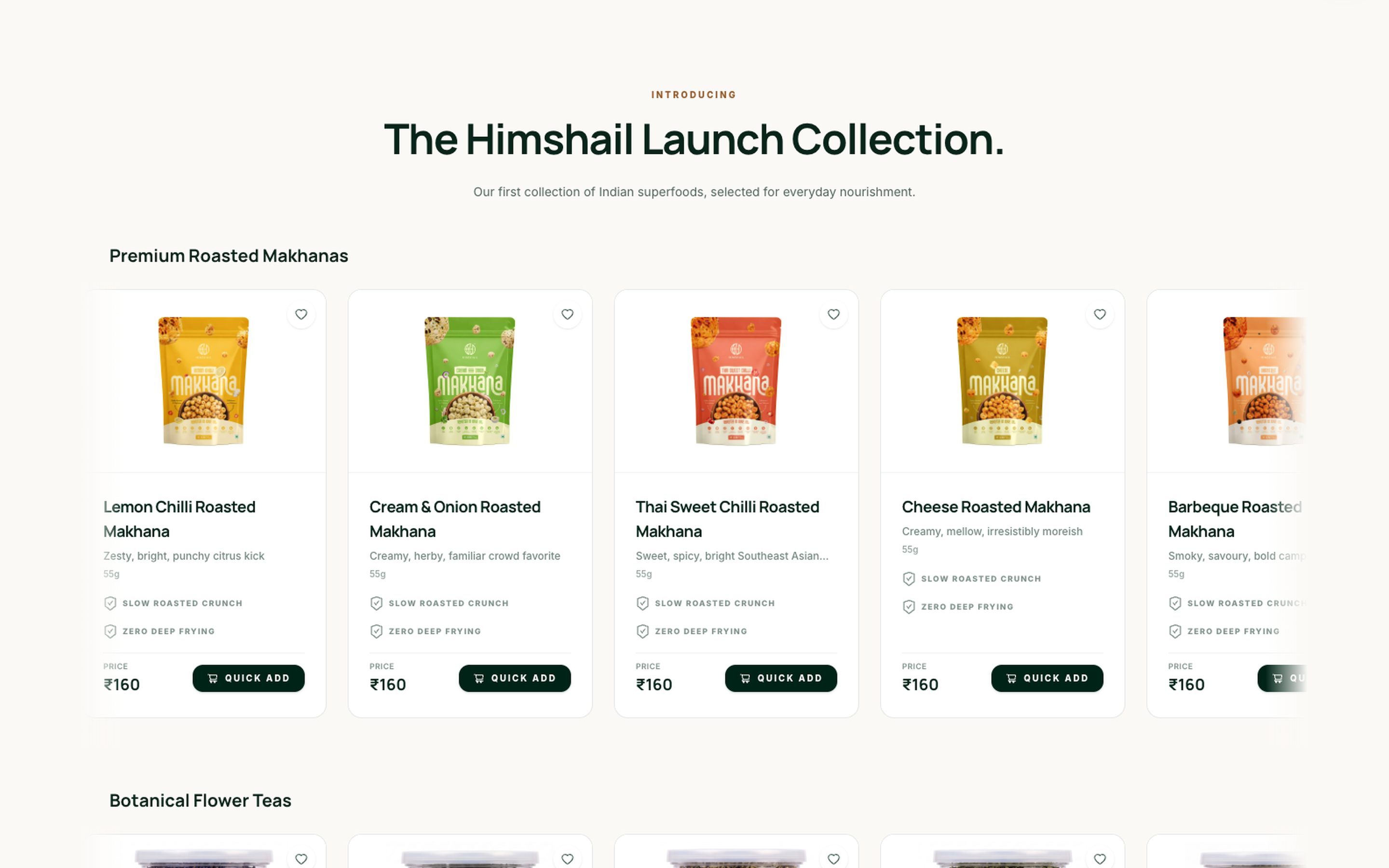HIMSHAIL product catalog — Roasted Makhanas and Botanical Flower Teas