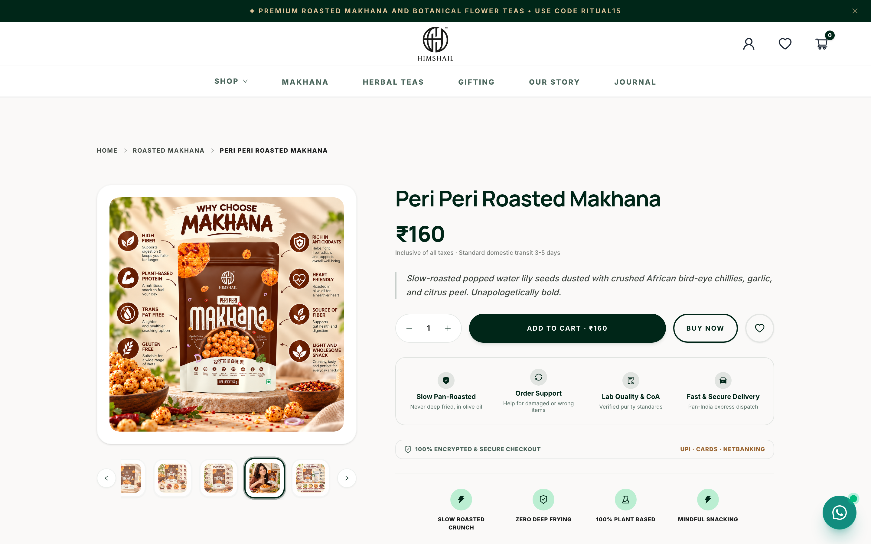 HIMSHAIL Product Detail Page (PDP) for Peri Peri Roasted Makhana