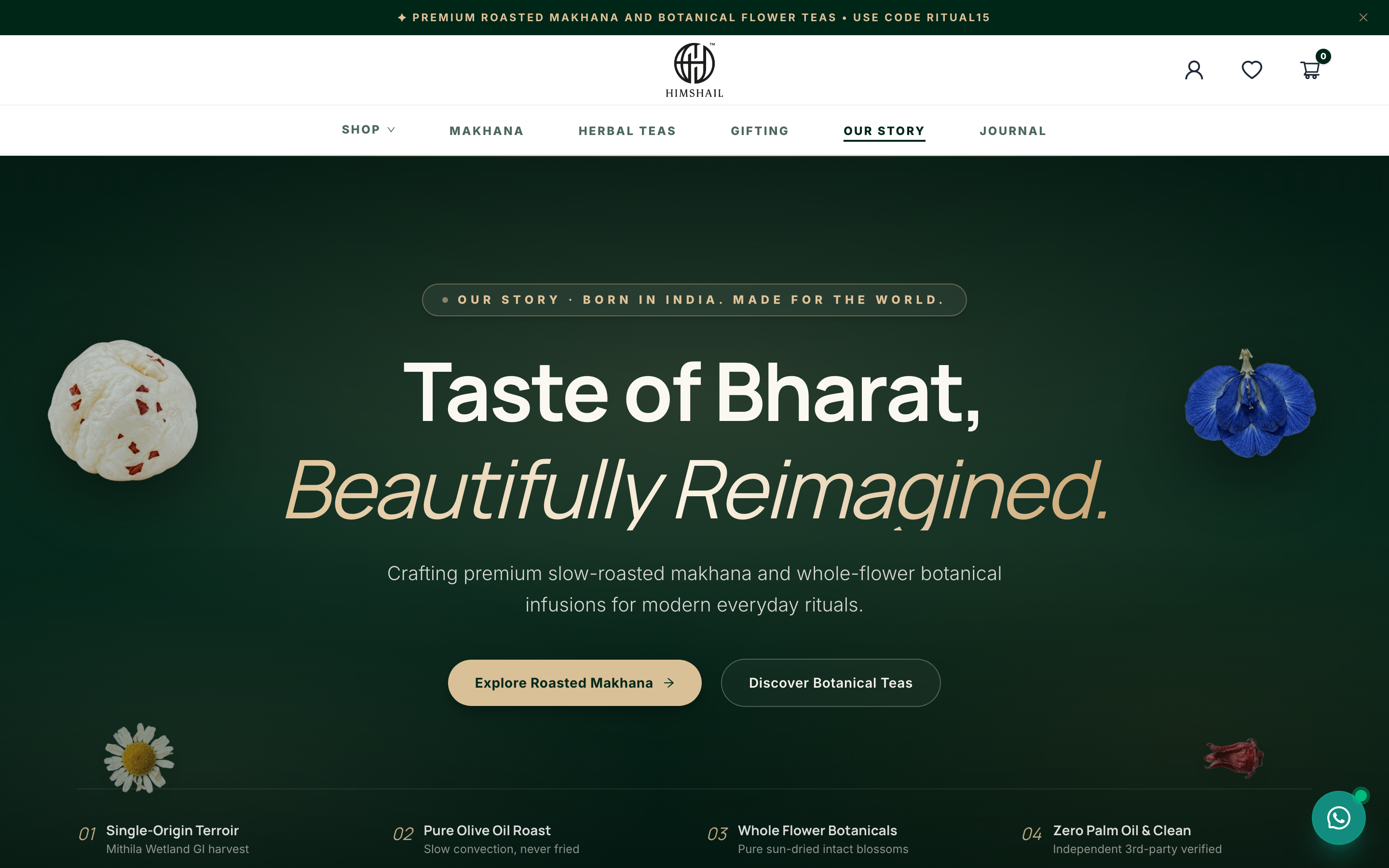 HIMSHAIL about page — farm sourcing and brand story