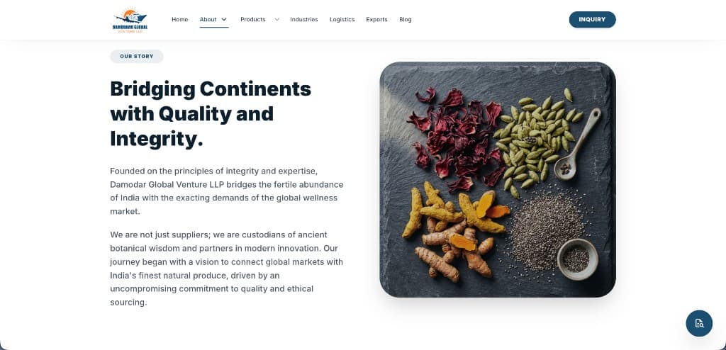 Damodarr Global about page — our story section