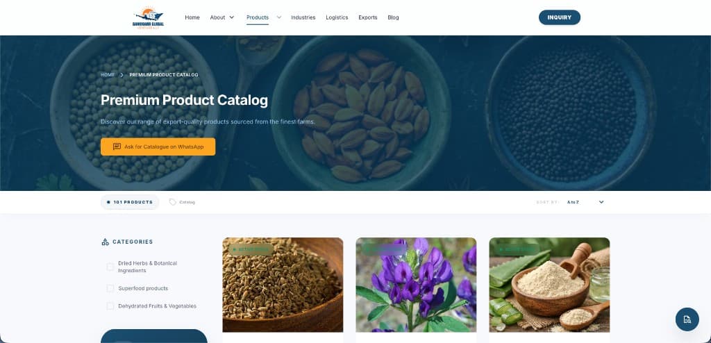 Damodarr Global premium product catalog with category filters