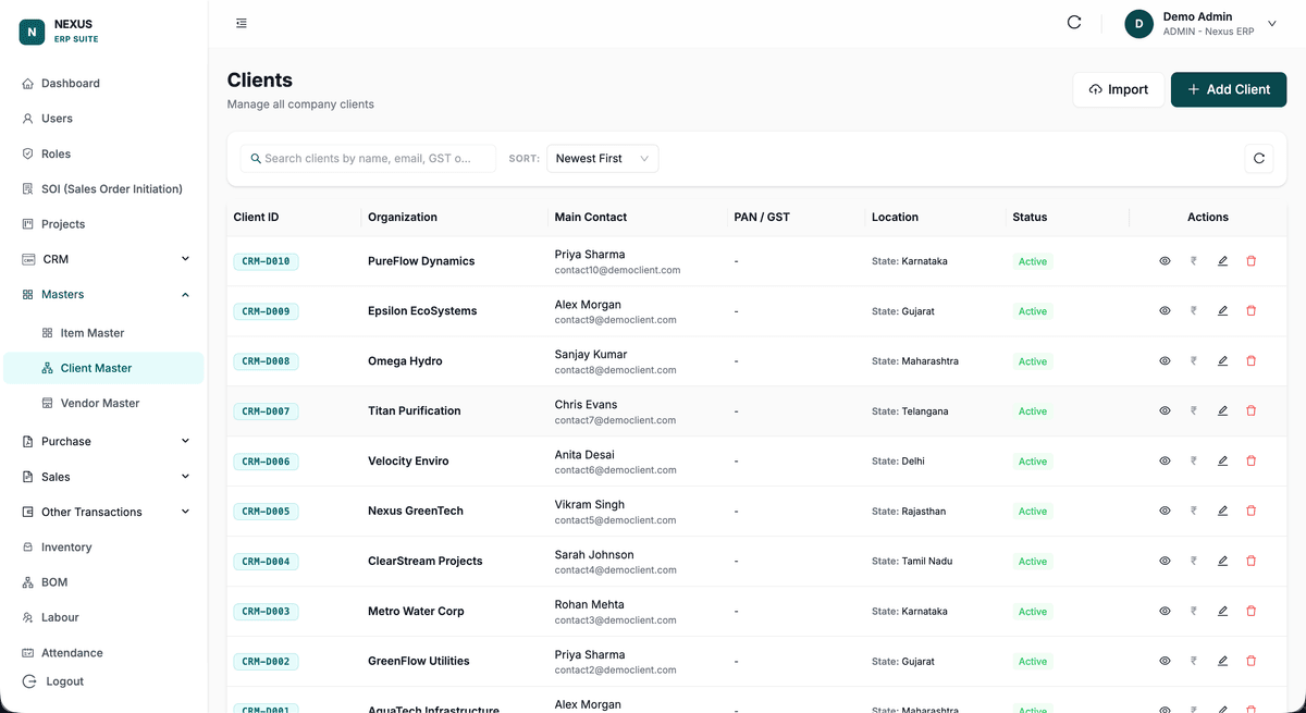 Client master data management