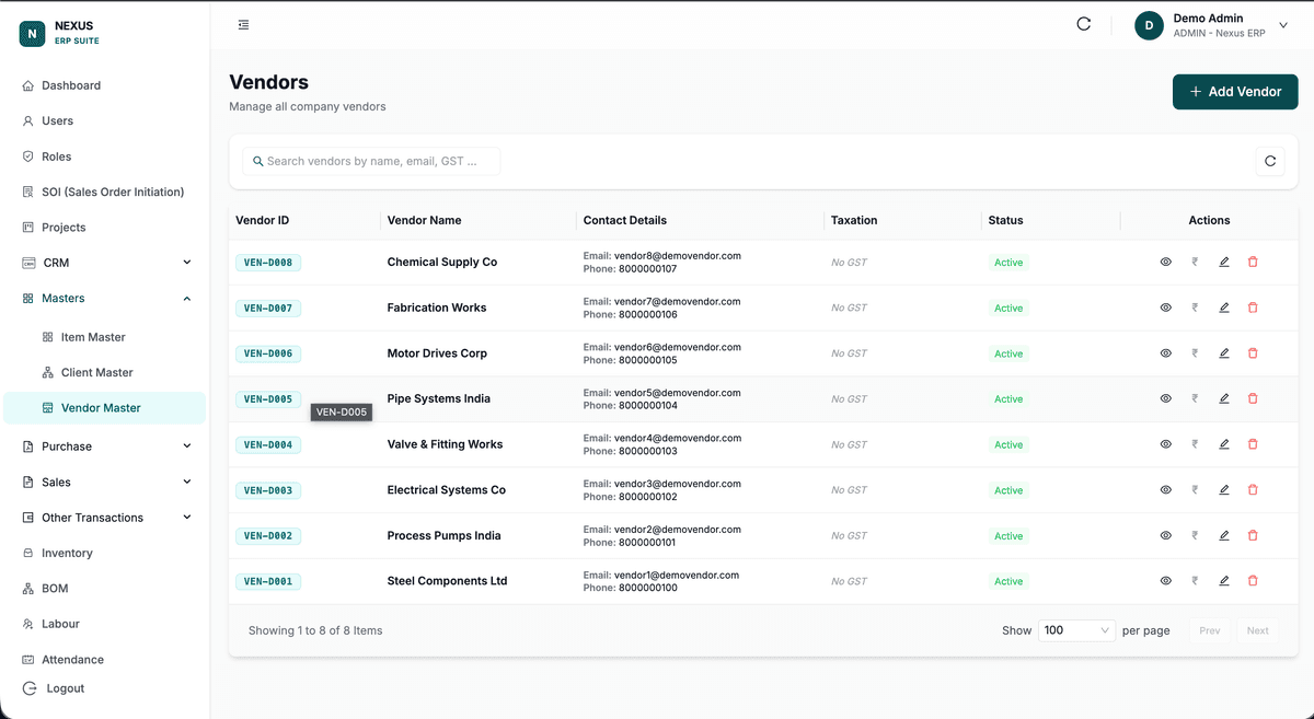 Vendor master data management